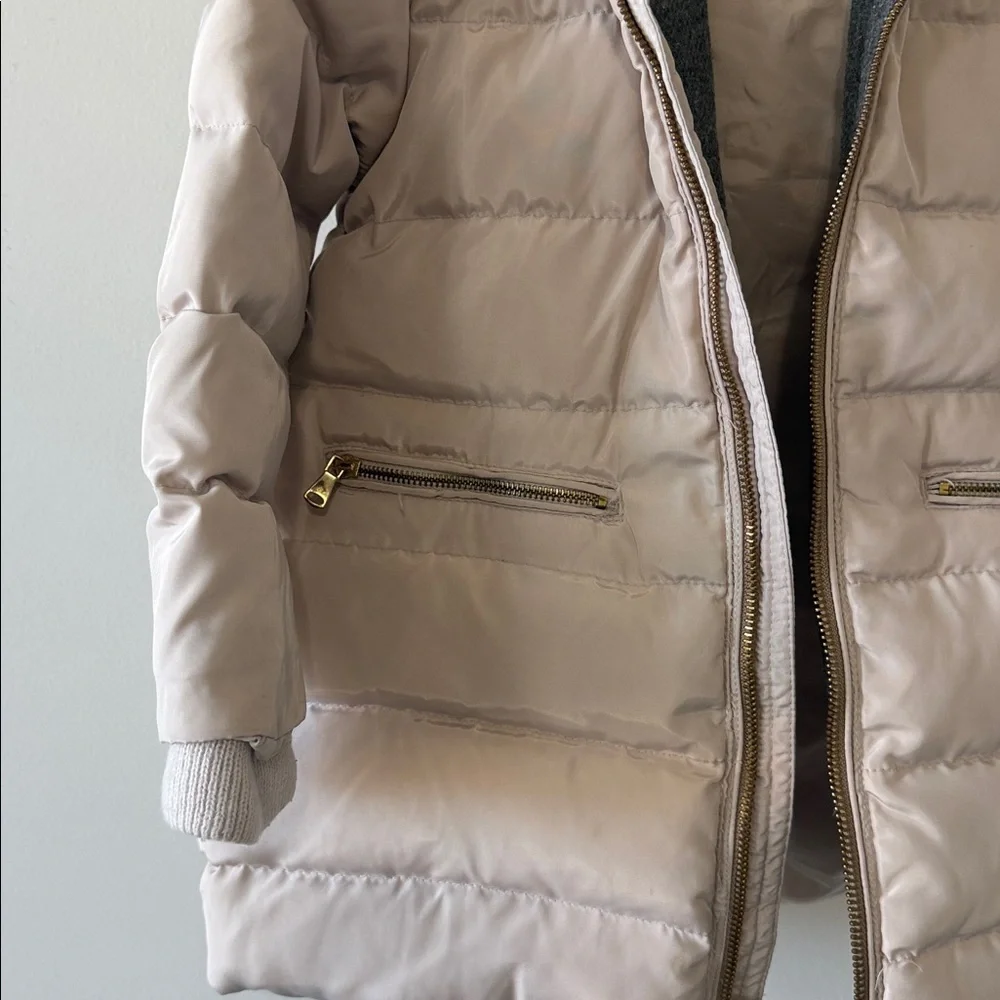Zara Cream Hooded Puffer Coat with Faux Fur Trim 2/3 T